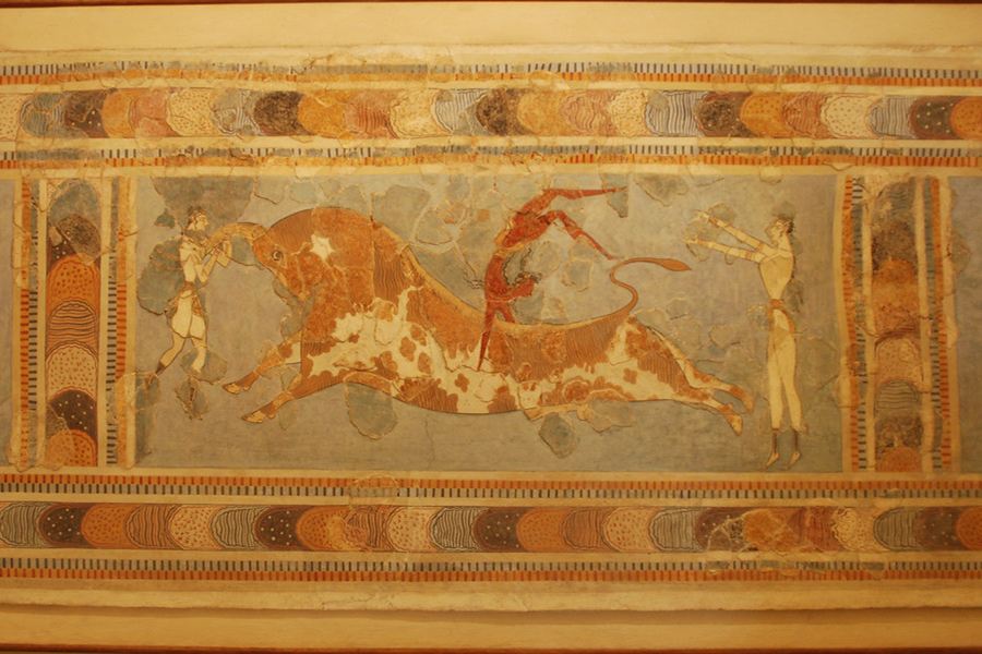 La fresque du saut du taureau au musée d'Héraklion
