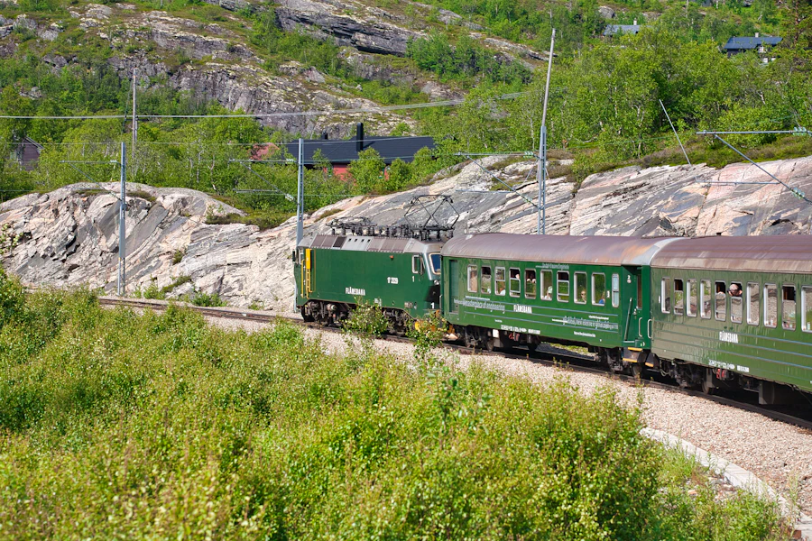 Le train de Flåm sur sa voie de montagne