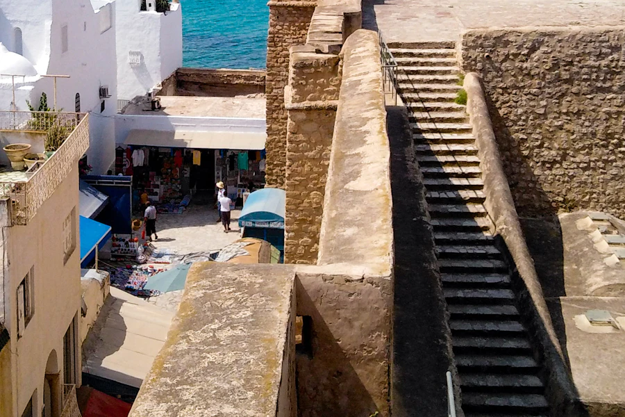 Les remparts de la médina de Hammamet au-dessus de la mer