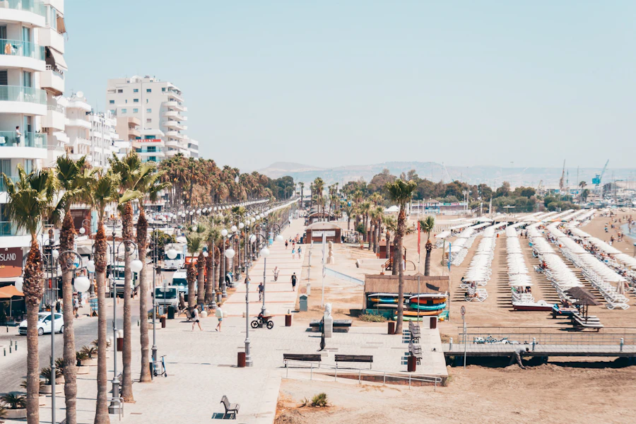 La promenade de Finikoudes et ses palmiers au bord de la plage