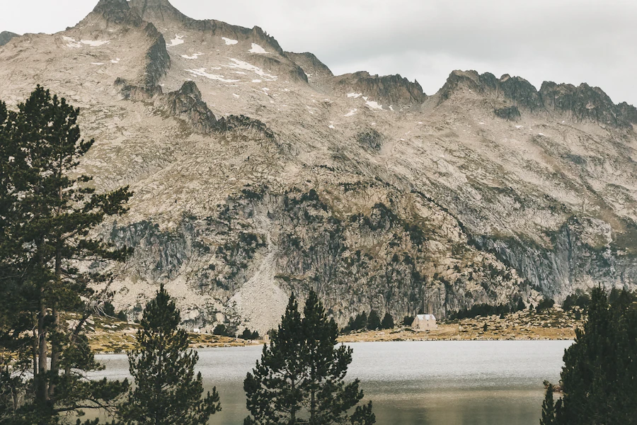 Pins et lac au pied des montagnes du Néouvielle