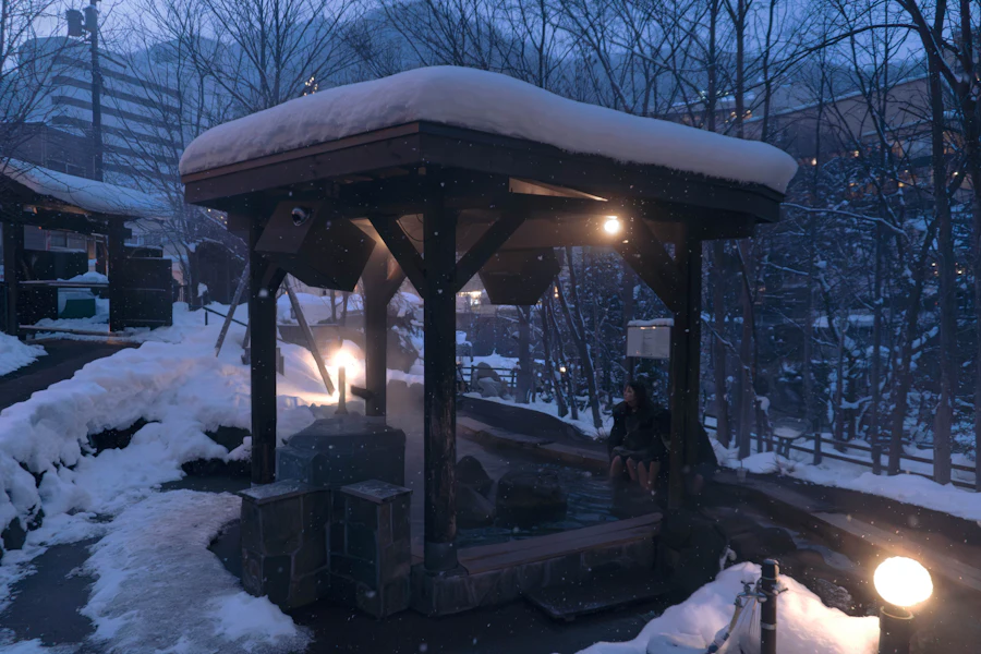Un bain extérieur sous la neige, à Jozankei