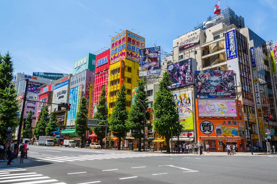 Les façades couvertes d'affiches d'Akihabara
